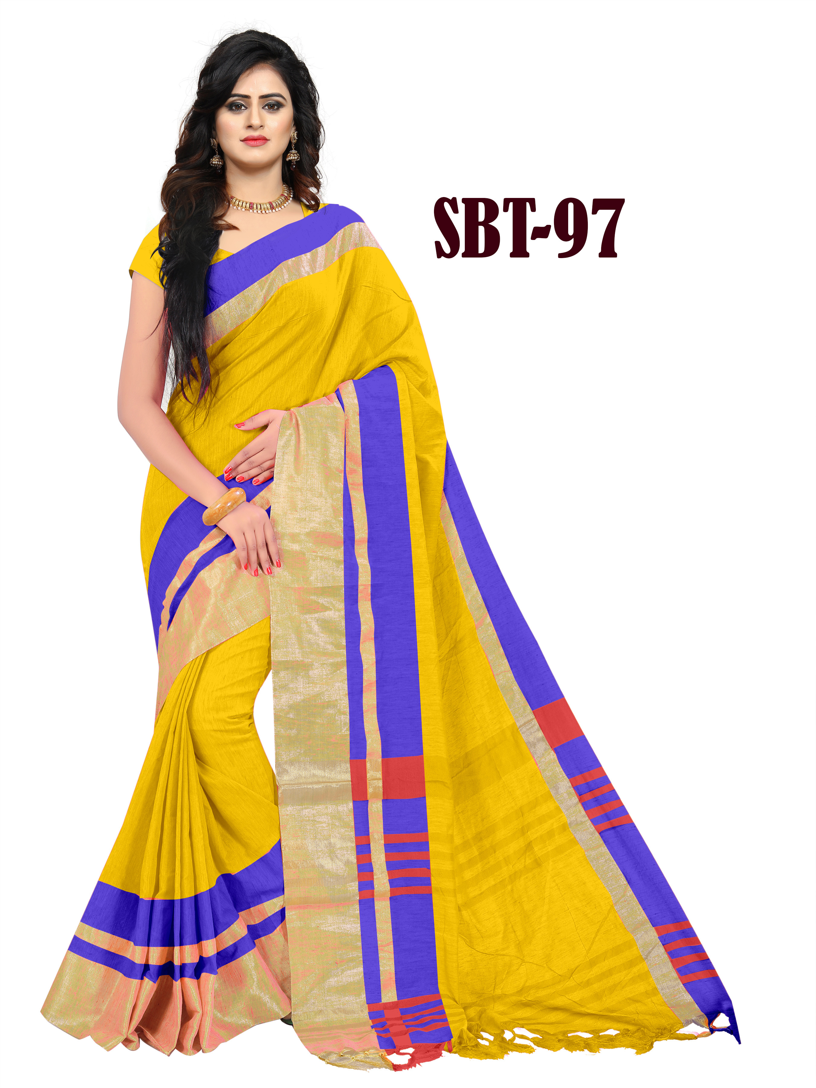 Multicolor Women's Linen Saree With Jhalar