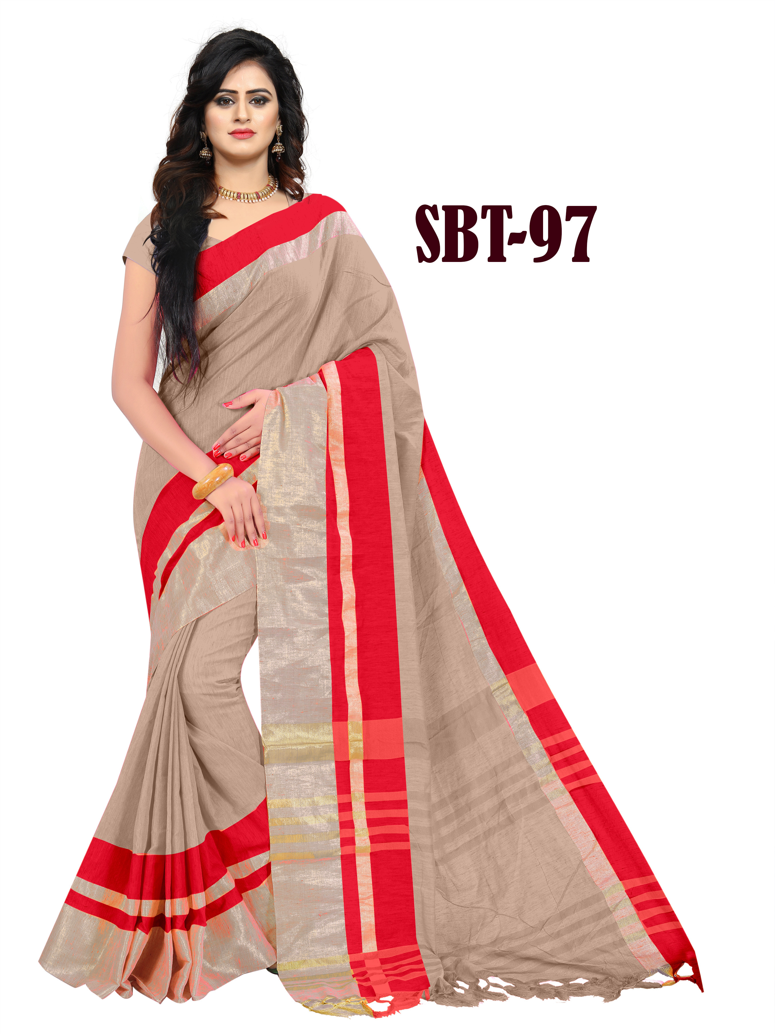 Multicolor Women's Linen Saree With Jhalar