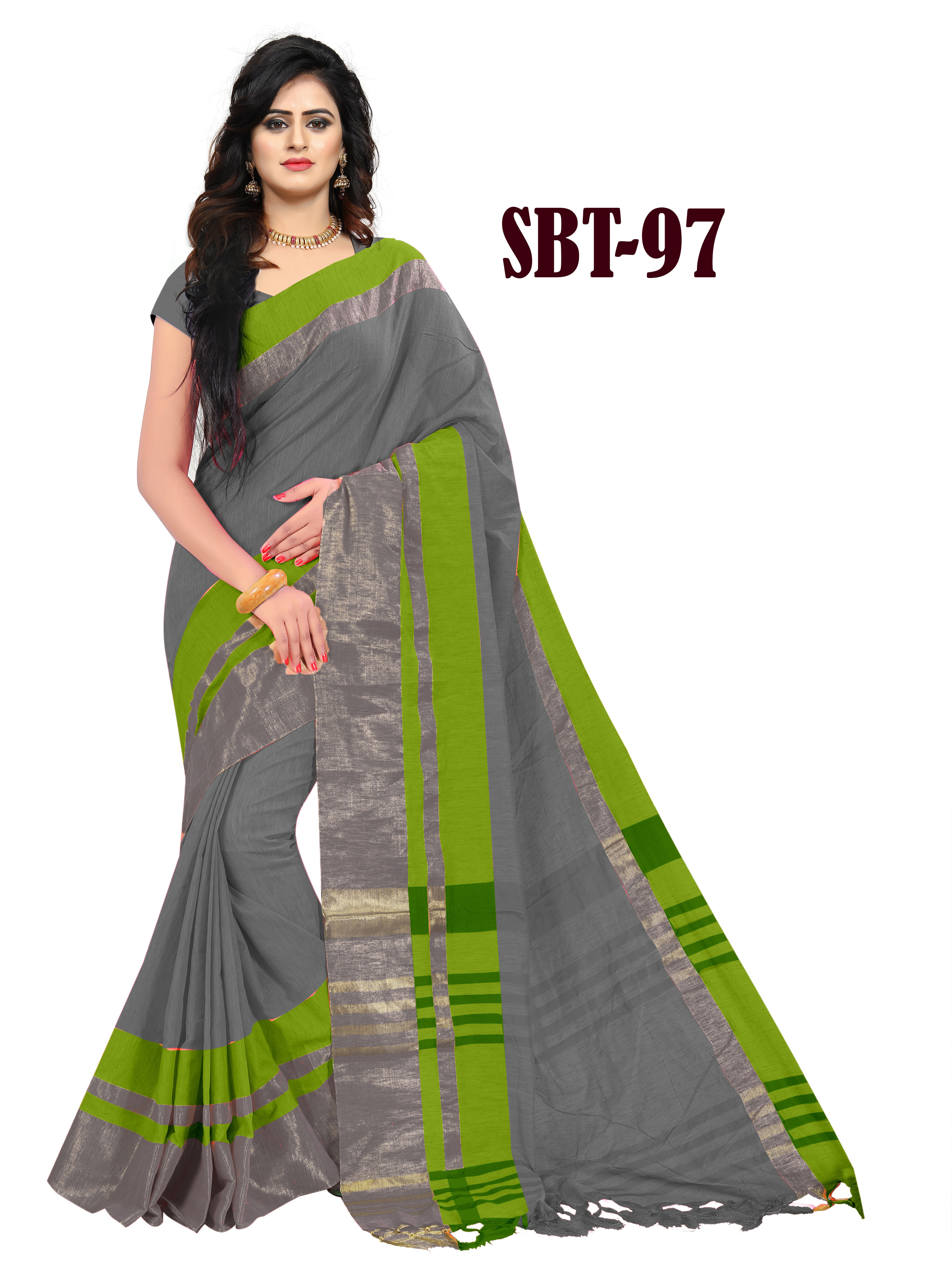 Multicolor Women's Linen Saree With Jhalar