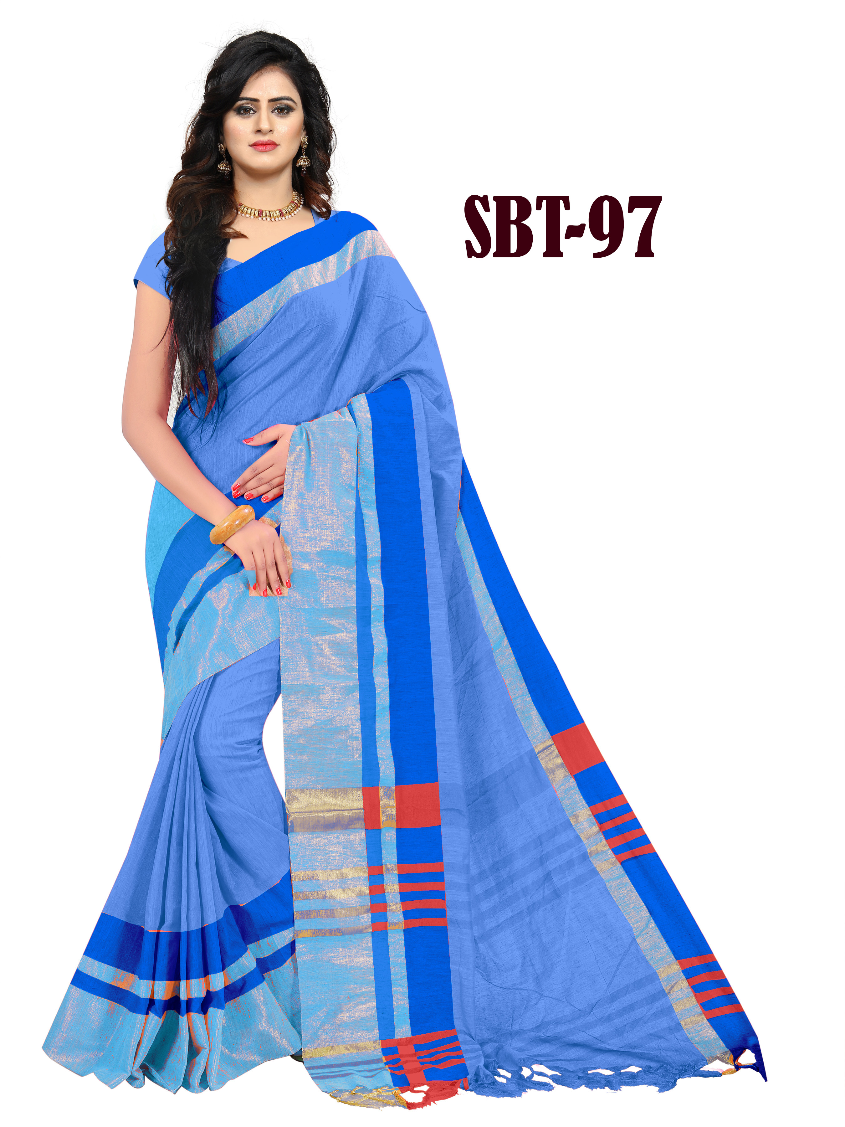 Multicolor Women's Linen Saree With Jhalar