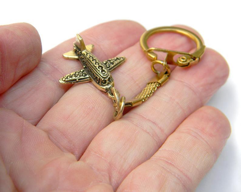 Bronze Plane Charm Airplane Keychain