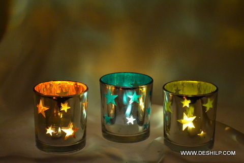 Glass T-light Candle With Star Design