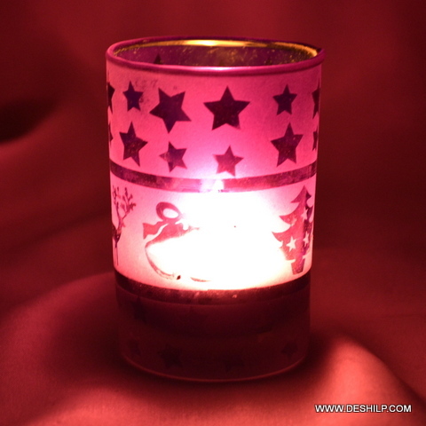 मॉडर्न आर्ट्स पर्पल कलर ग्लास टी लाइट कैंडल