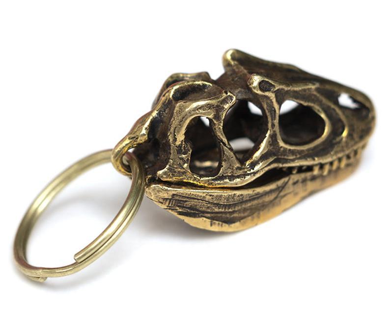 Allosaurus Skull Keychain - Brass Metal, 45x25x18 Mm Dimensions | Handmade Nautical Gift For Historians And Dinosaurs Lovers