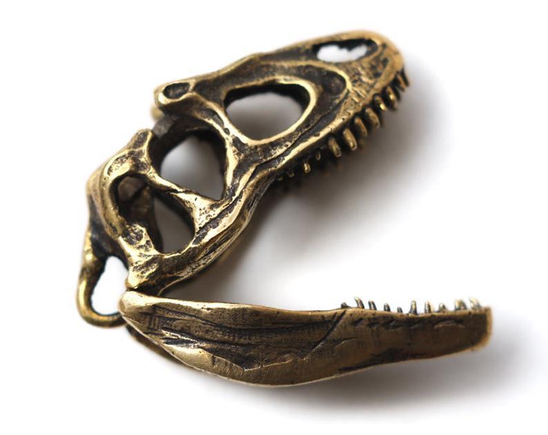 Allosaurus Skull Keychain - Brass Metal, 45x25x18 Mm Dimensions | Handmade Nautical Gift For Historians And Dinosaurs Lovers