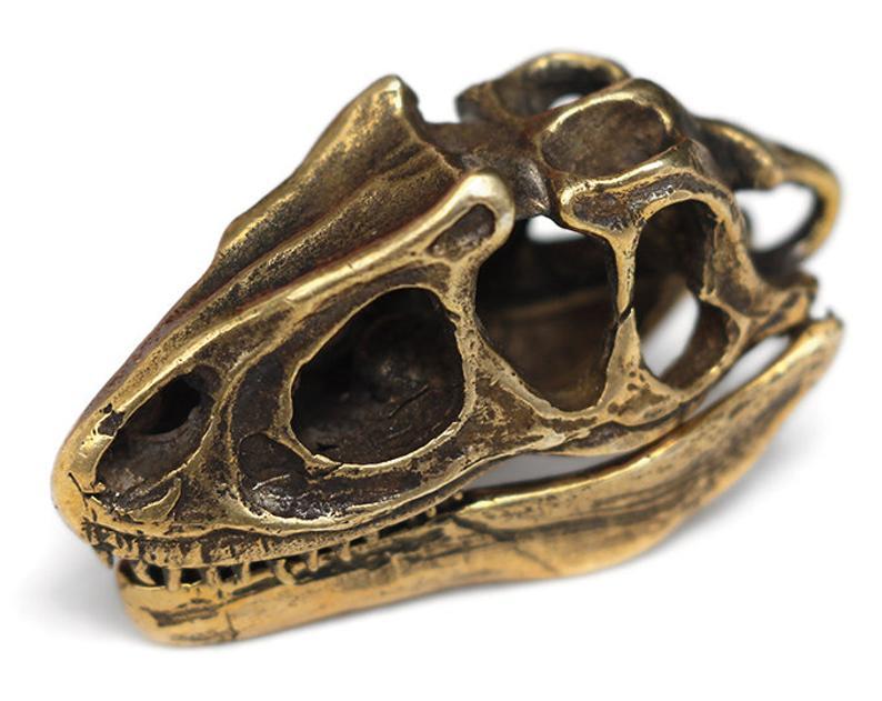 Allosaurus Skull Keychain - Brass Metal, 45x25x18 Mm Dimensions | Handmade Nautical Gift For Historians And Dinosaurs Lovers