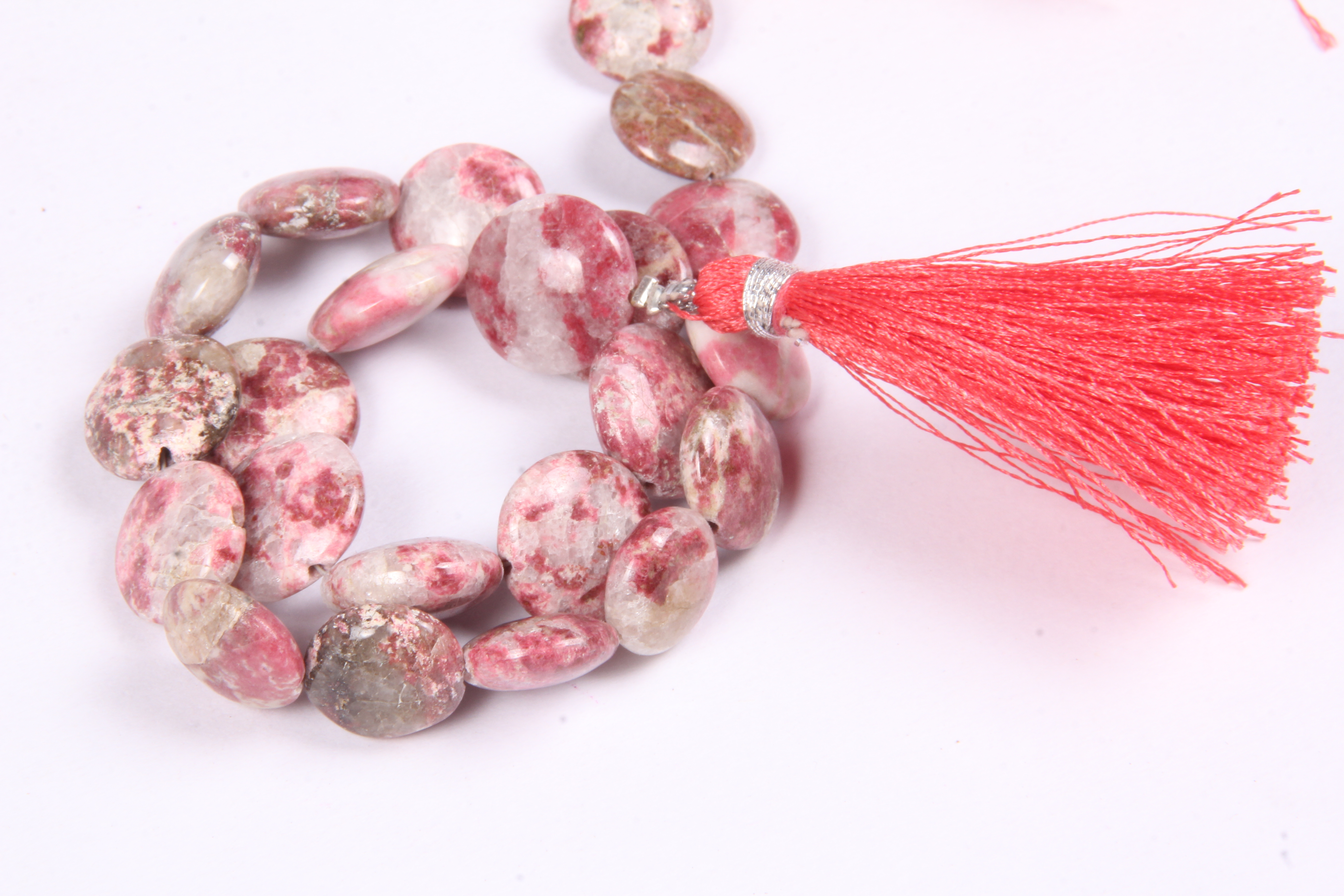 Natural Thulite Beads - Natural Thulite Coin, Pink | Smooth Finish, Protective Energy, Vitality Boost