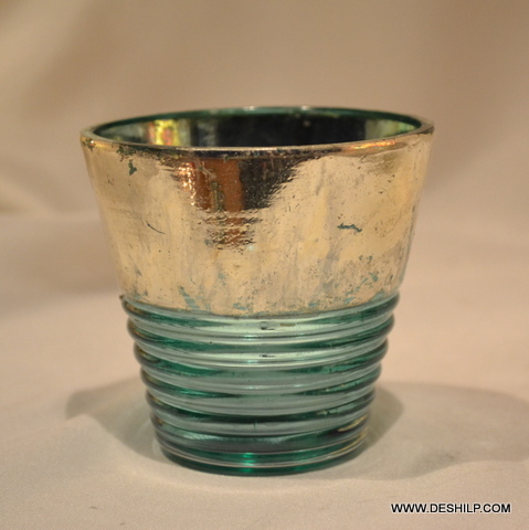 T Light Small Candle Holder - Glass & Metal Antique Imitation Design Handmade Craftsmanship Intricate Mosaic Finish Ideal For Home And Event Decoration