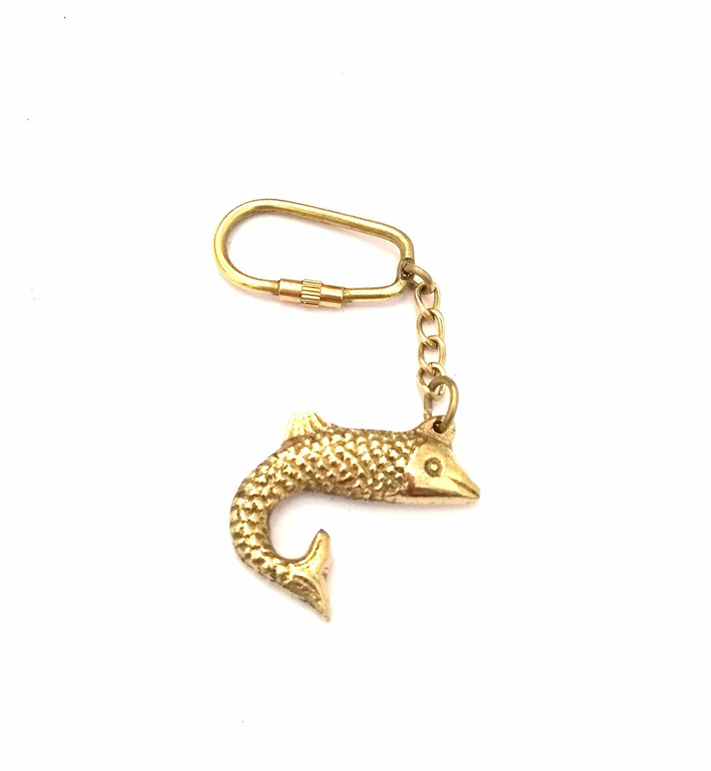 Golden Nautical Brass Fish Keychain