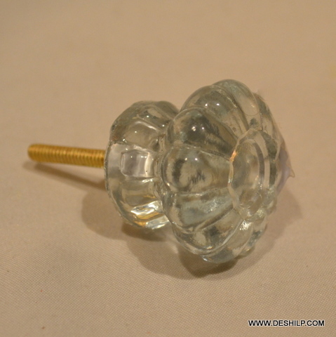 Glass Door Knobs - Brass and Glass | Height 6.5cm, Diameter 4cm, Elegant White Finish, Handcrafted with Meticulous Craftsmanship