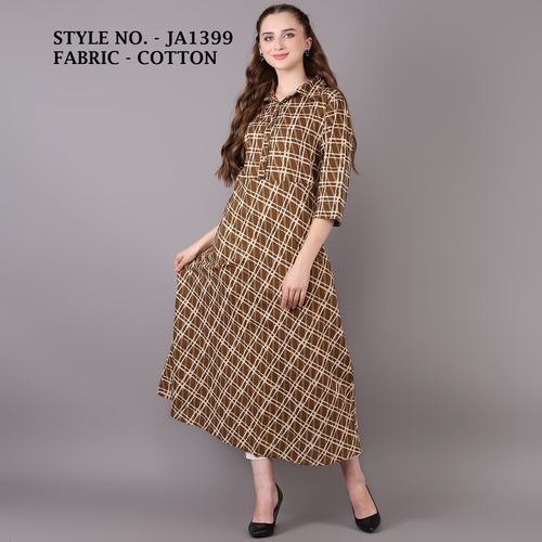 Brown A-Line Cotton Kurti