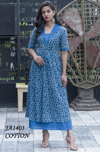 Blue Embroidered Cotton Kurti