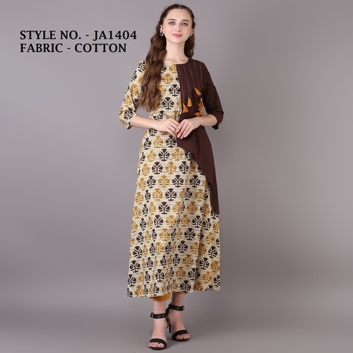 Embroidered Cotton Kurti - A-Line, 3/4 Sleeves, Multi Color, L/XL/XXL Sizes | Quick Dry, No Fade, Washable, Breathable Design