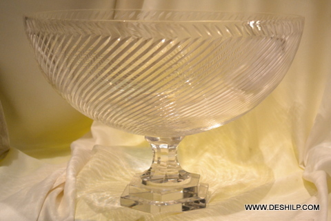 Antique Imitation Heavy Cutting Pillar Glass Candle Holder