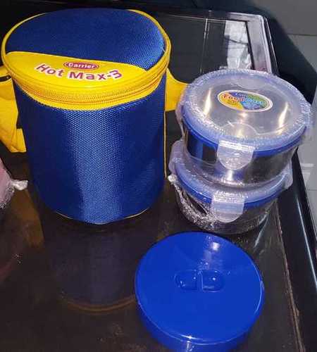 Lunch Box - Steel and Plastic | Soft Blue and Silver Design, Weight Range of 200-450 Grams