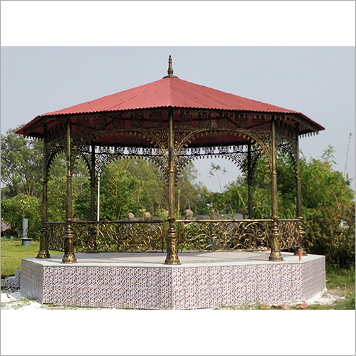 Garden Gazebo - Iron, 10ft Diameter, Red Roof , Octagonal Design with Ornamental Details