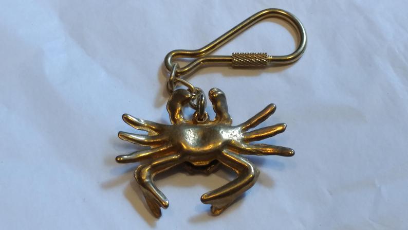 Hand Polished Brass Crab Keychain