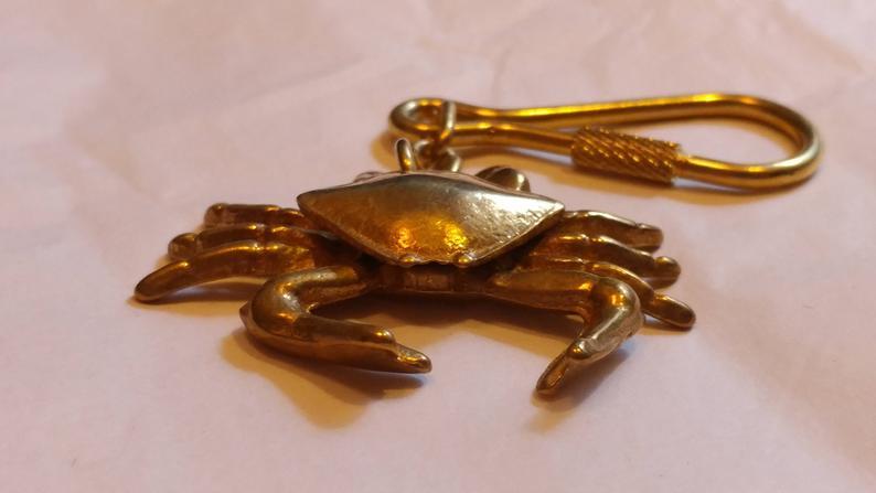 Hand Polished Brass Crab Keychain