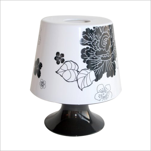 Printed Shade Table Lamp - Plastic, Round Shape | White and Black Color, Low Energy Consumption, Seamless Finish, Unique Designs