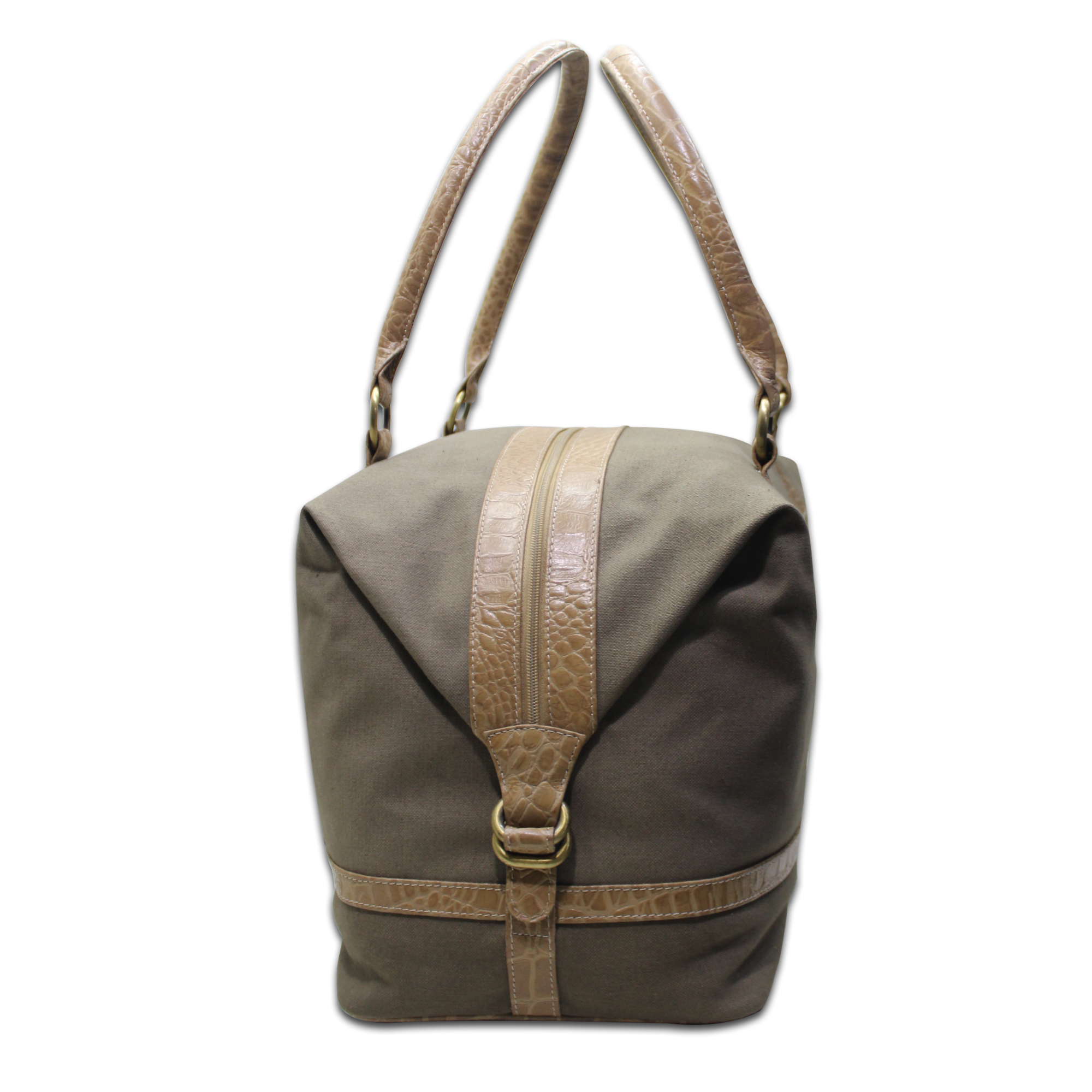 Trishikha Unisex Canvas Duffle Bag - Canvas And Leather, Khaki Color With Spacious Interior And Multiple Pockets