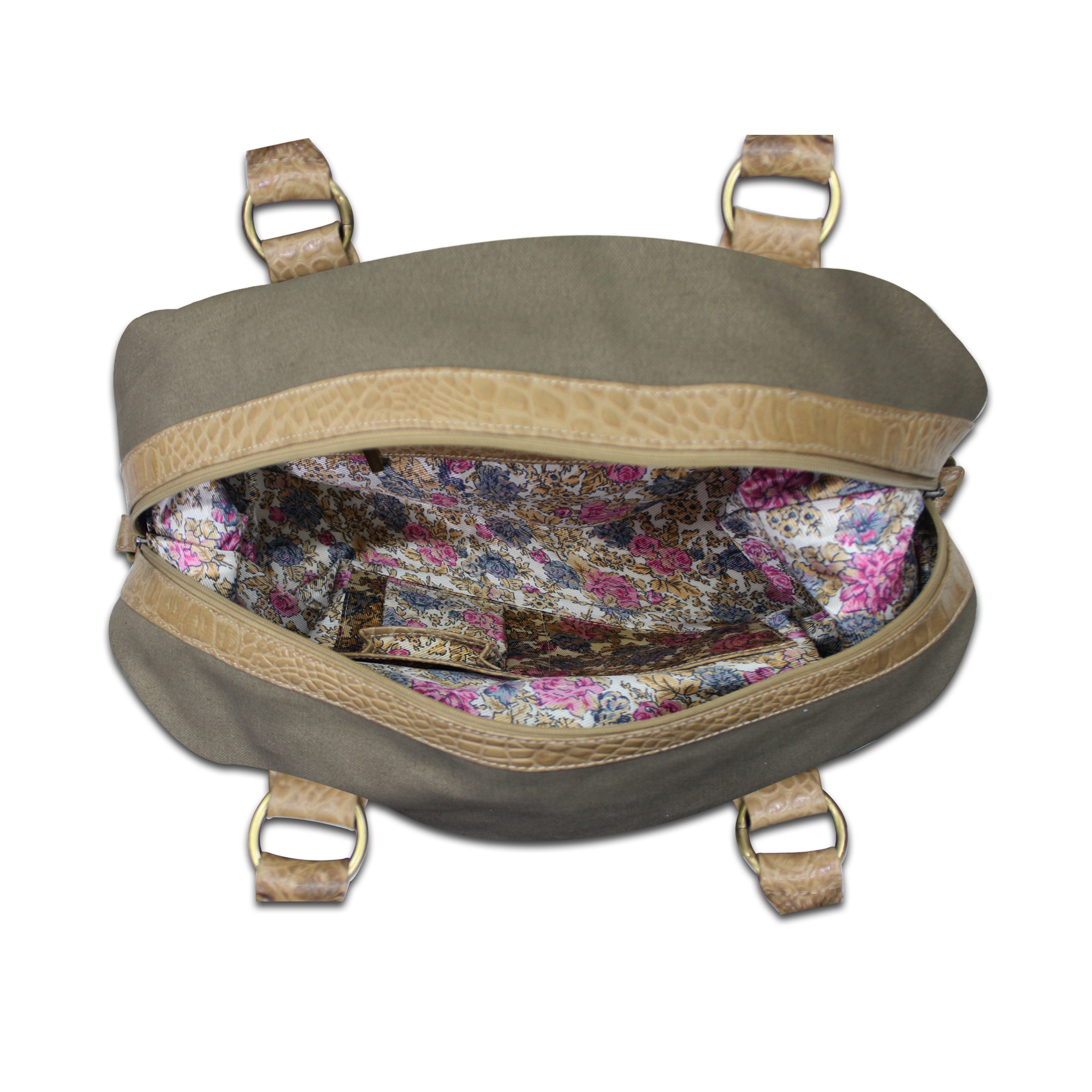 Trishikha Unisex Canvas Duffle Bag - Canvas And Leather, Khaki Color With Spacious Interior And Multiple Pockets