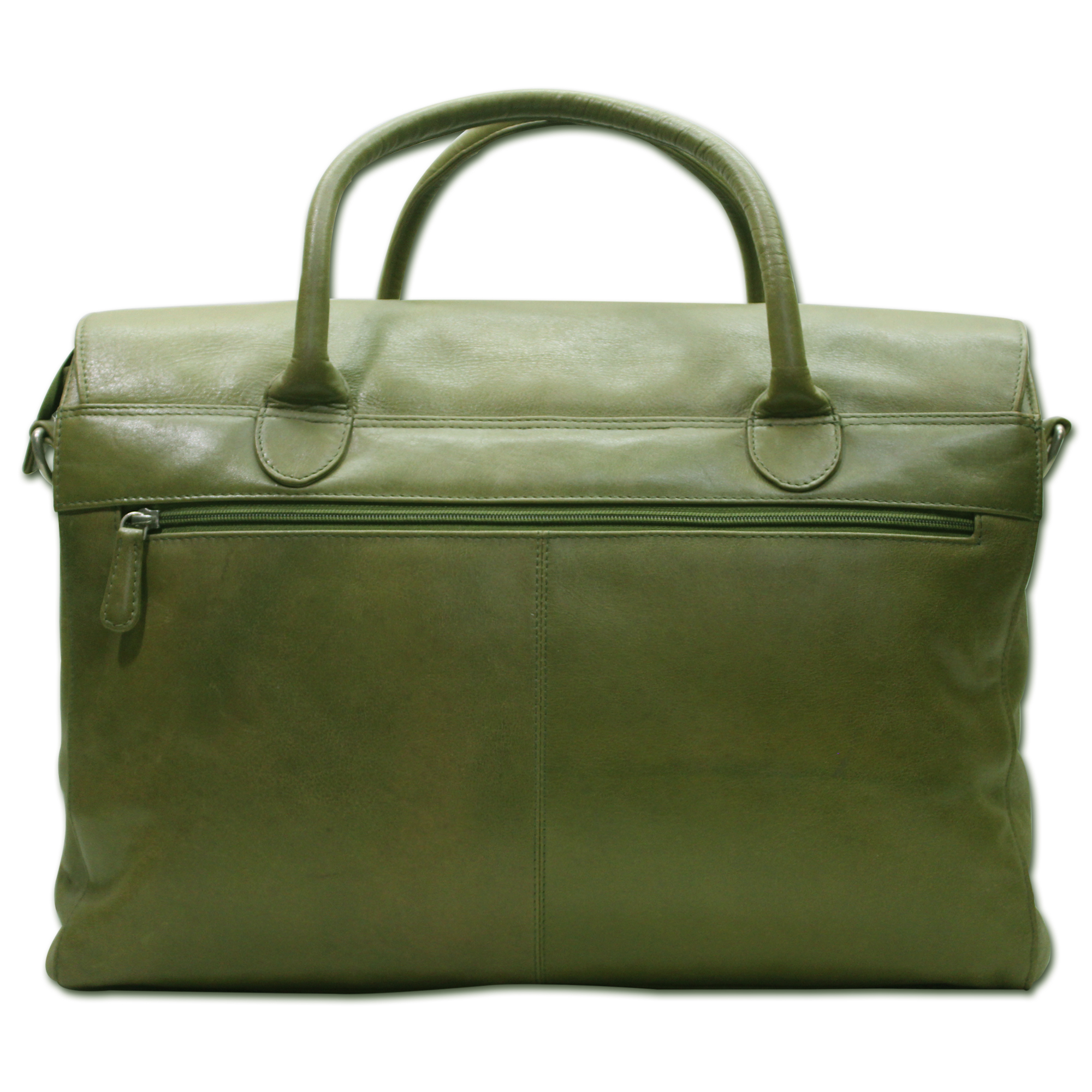 Olive Green Leather Laptop Office Travel Bag