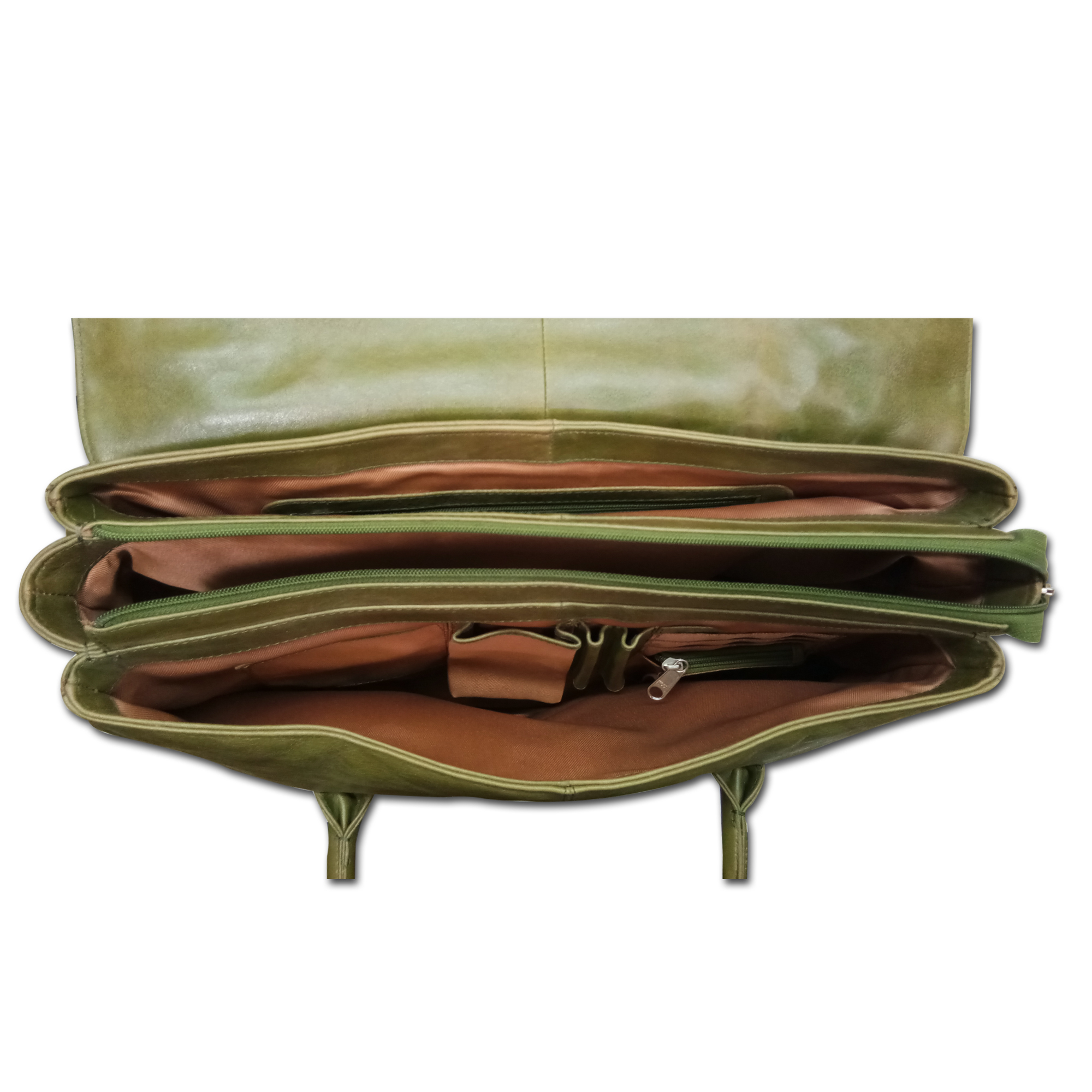 Olive Green Leather Laptop Office Travel Bag