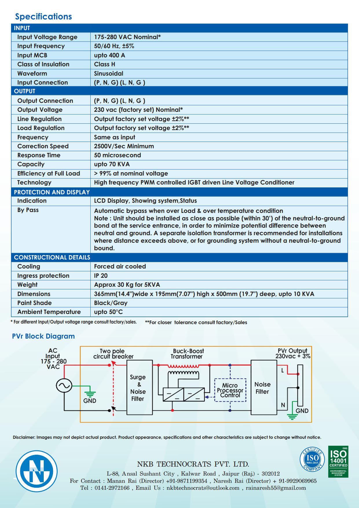 Static Voltage Stabilizer - Igbt Powered 70kva Single Phase | Ultra Fast Regulation, Pwm Control, Zero Waveform Distortion, Ergonomic Design, Lcd Display