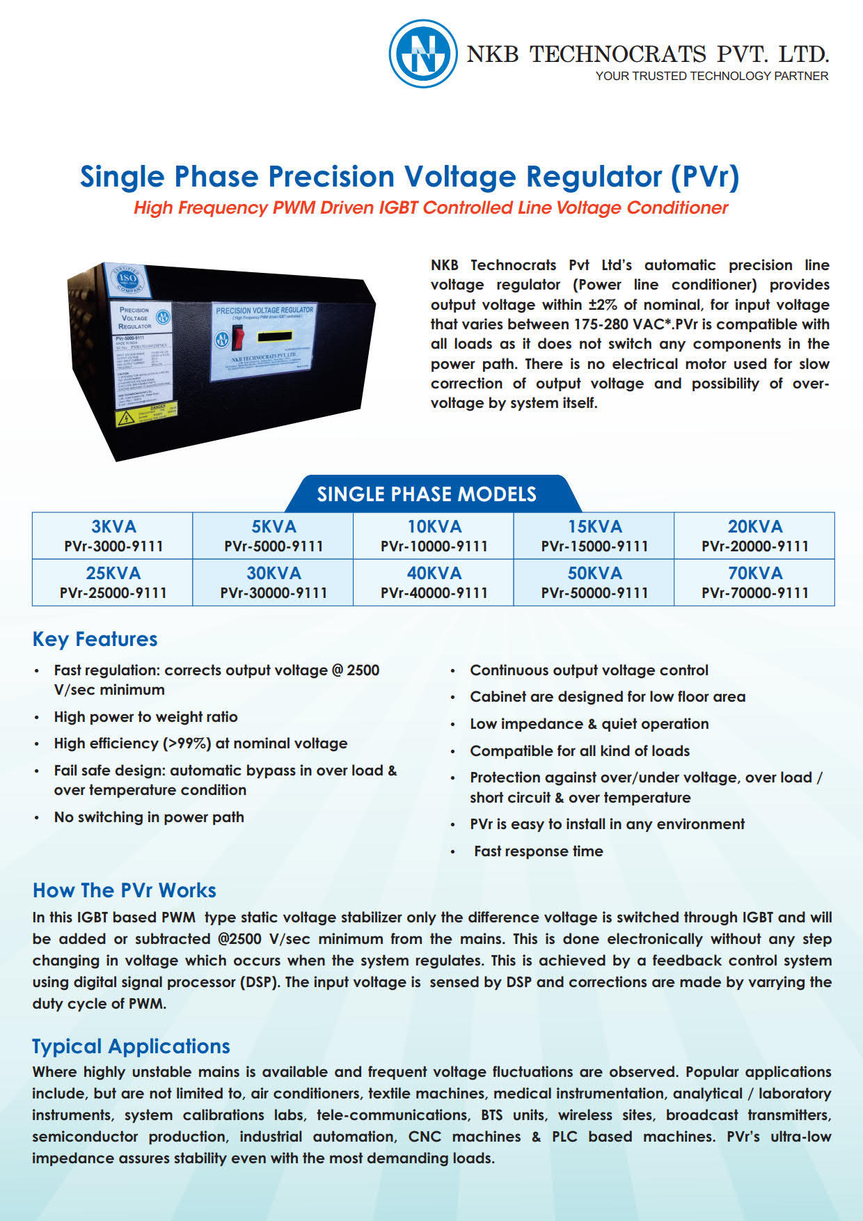 Static Voltage Stabilizer - Igbt Powered 70kva Single Phase | Ultra Fast Regulation, Pwm Control, Zero Waveform Distortion, Ergonomic Design, Lcd Display