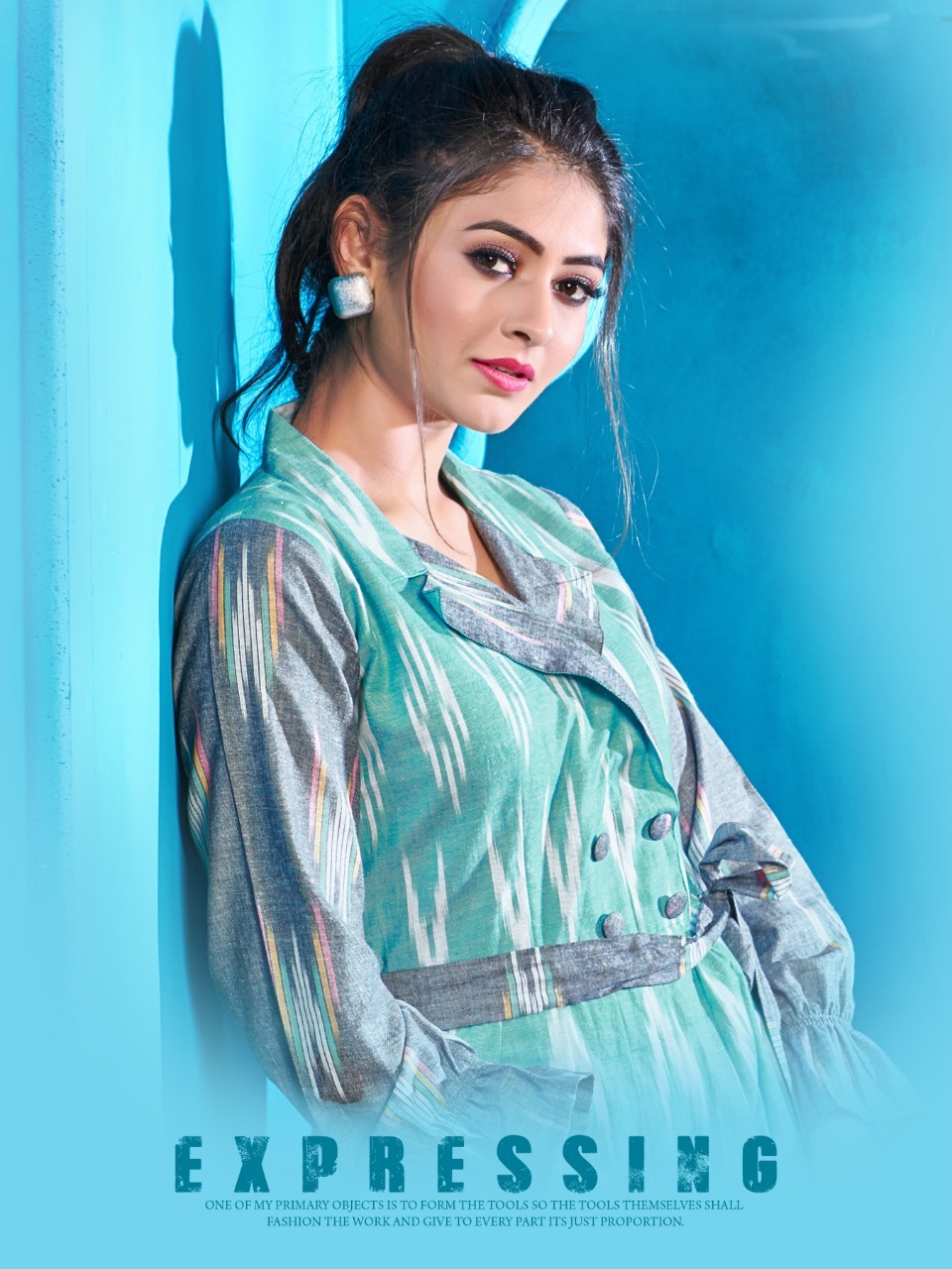 Designer Tunics - Cotton Handloom Ikkat, Sizes S(36)-xxl(44), Length 35 Inch, Mix Colour, Short Sleeves, Printed Pattern, Summer Season