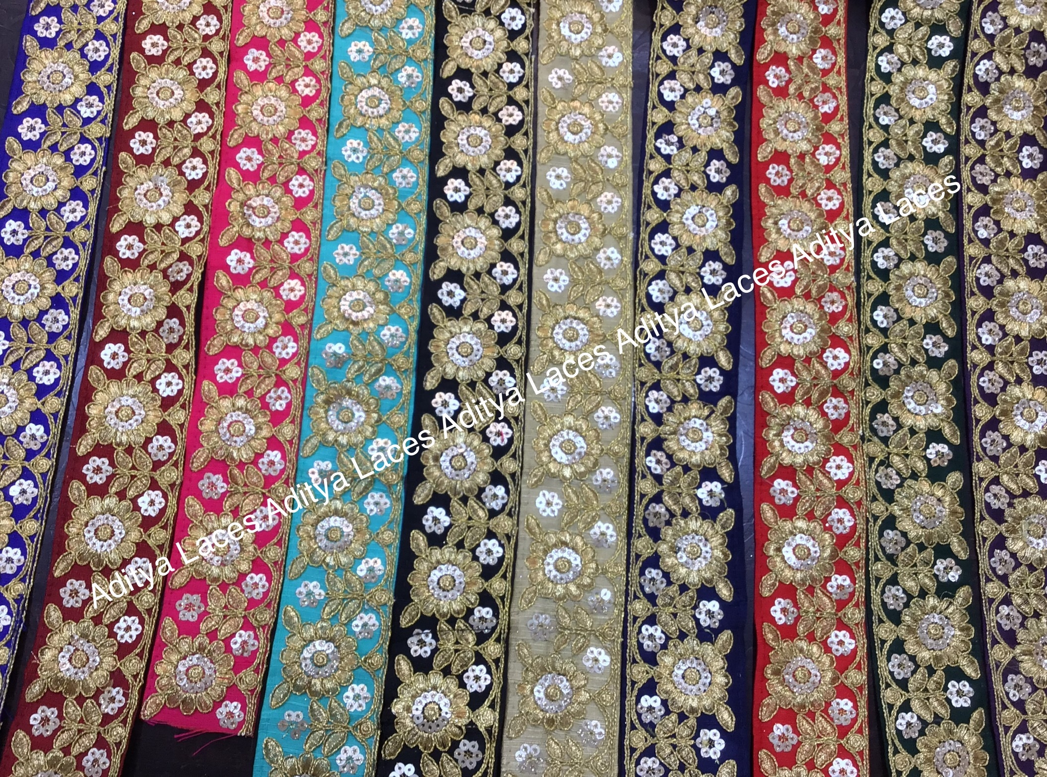 Embroidery Border Lace - 2-3 Inch Width, 9 Meter Roll | Cotton Material, One Sided, Embroidered Pattern, Decoration With Sequins, Golden Zari Work