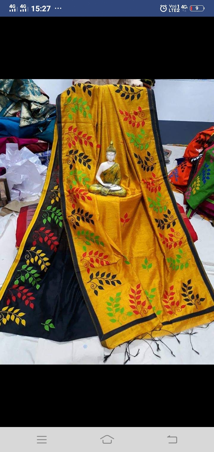 Handloom Saree - 5.5 Yards Silk Material Green Color With Appliqué Design And Contrast Border