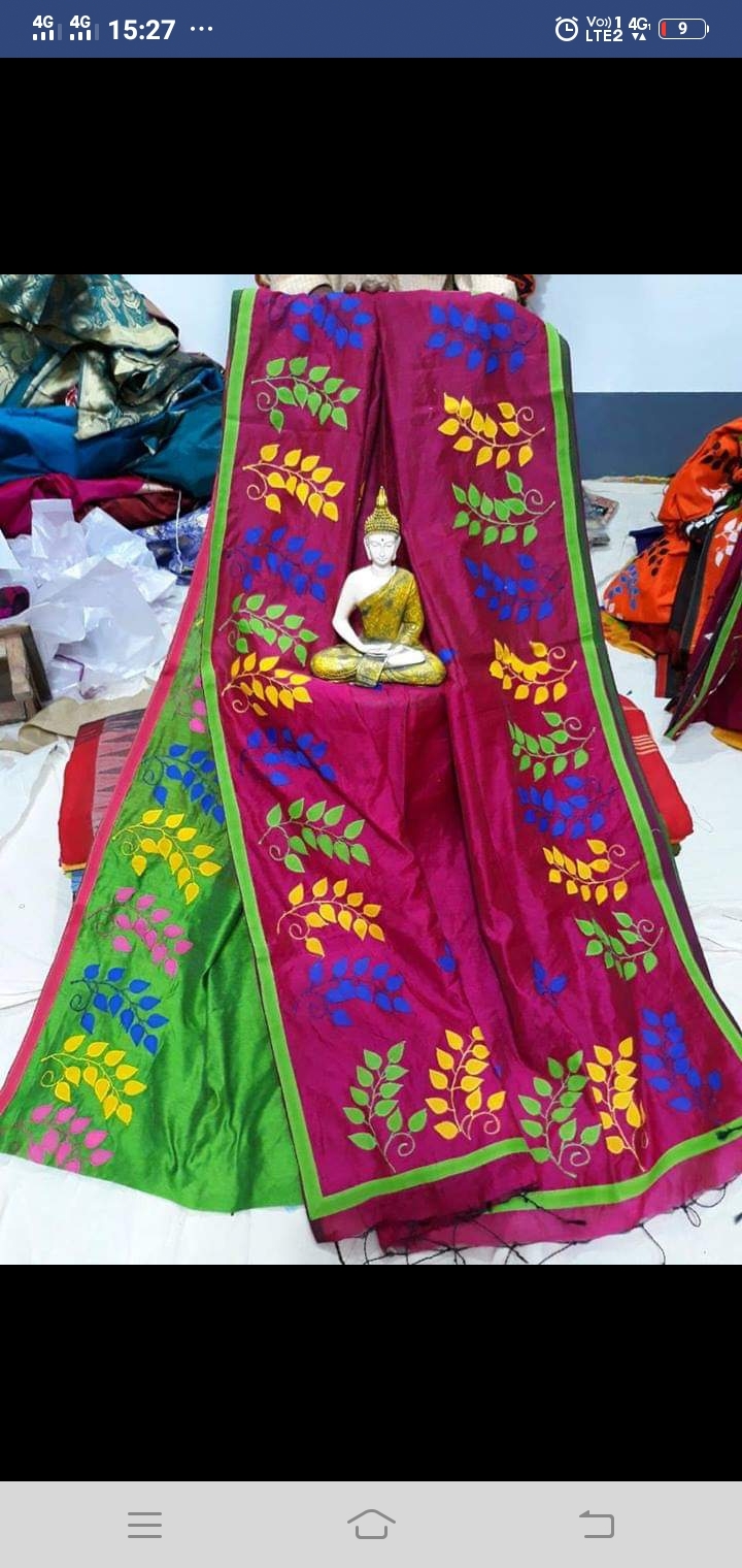 Handloom Saree - 5.5 Yards Silk Material Green Color With Appliqué Design And Contrast Border