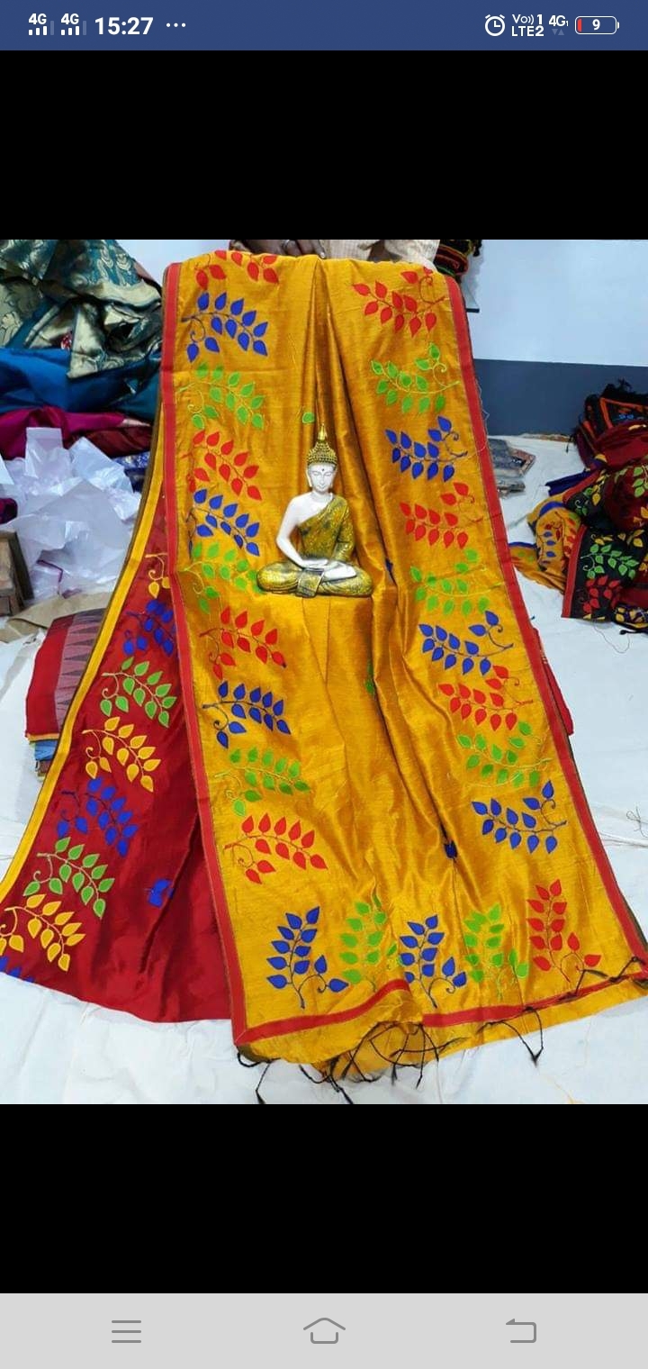 Handloom Saree - 5.5 Yards Silk Material Green Color With Appliqué Design And Contrast Border