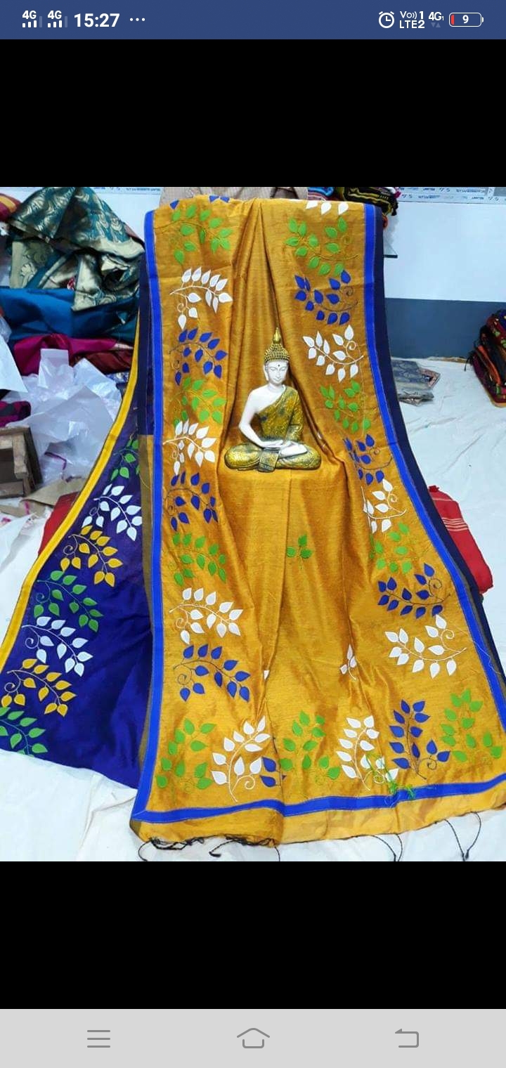 Handloom Saree - 5.5 Yards Silk Material Green Color With Appliqué Design And Contrast Border