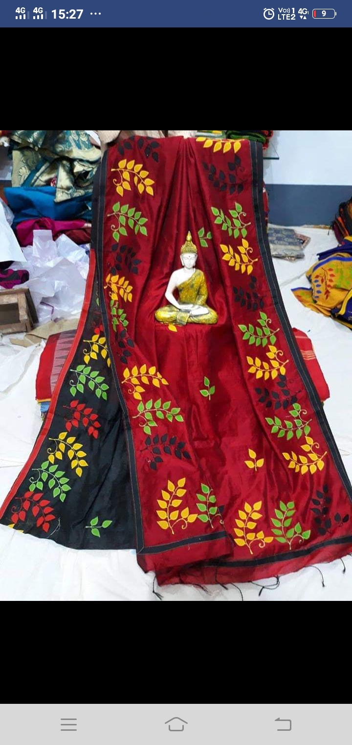 Handloom Saree - 5.5 Yards Silk Material Green Color With Appliqué Design And Contrast Border