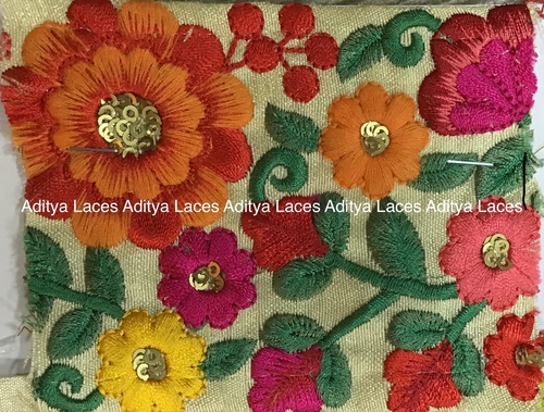 Cotton Embroidery Lace - 2-3 Inch Width | One Sided, Embroidered Pattern with Sequins Decor