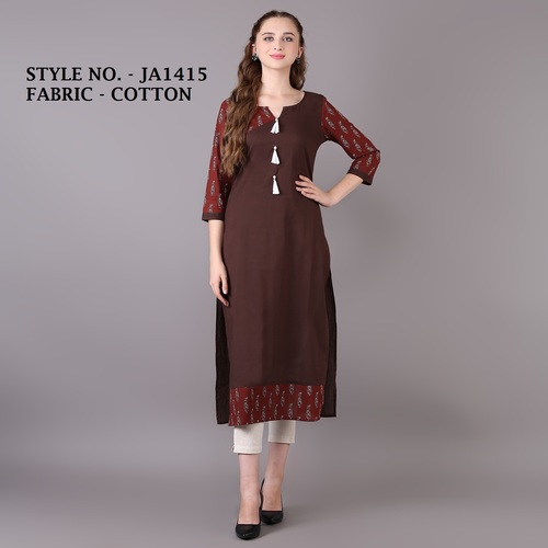 Brown Straight Cotton Kurti