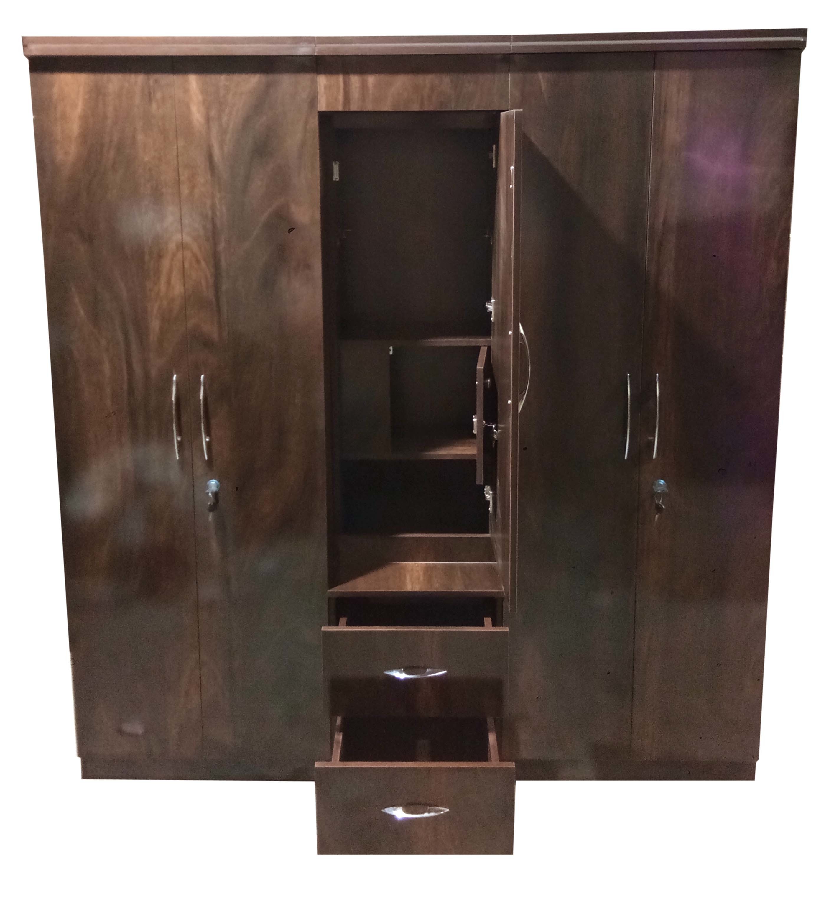 Machine Made 5 Door Wooden Designer Wardrobe