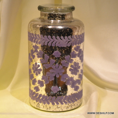 Cylinder Silver Glass Purple Print Jar & Containers
