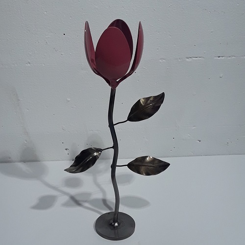 Painted Metal Tulip Lamps - 65 Cm Height Floral Shades | Green & Red Finish Home Decoration Accent