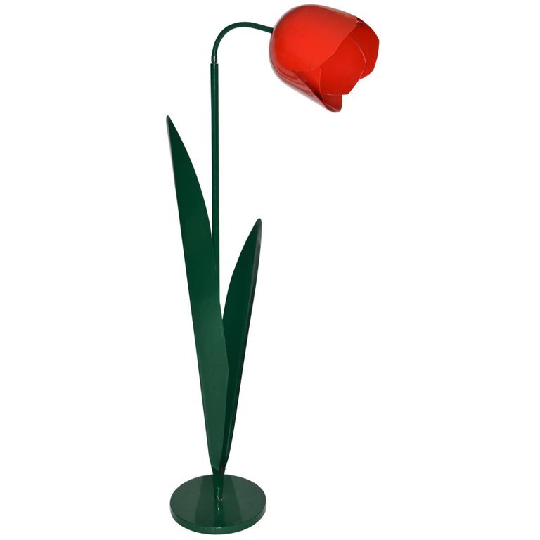 Painted Metal Tulip Lamps - 65 Cm Height Floral Shades | Green & Red Finish Home Decoration Accent
