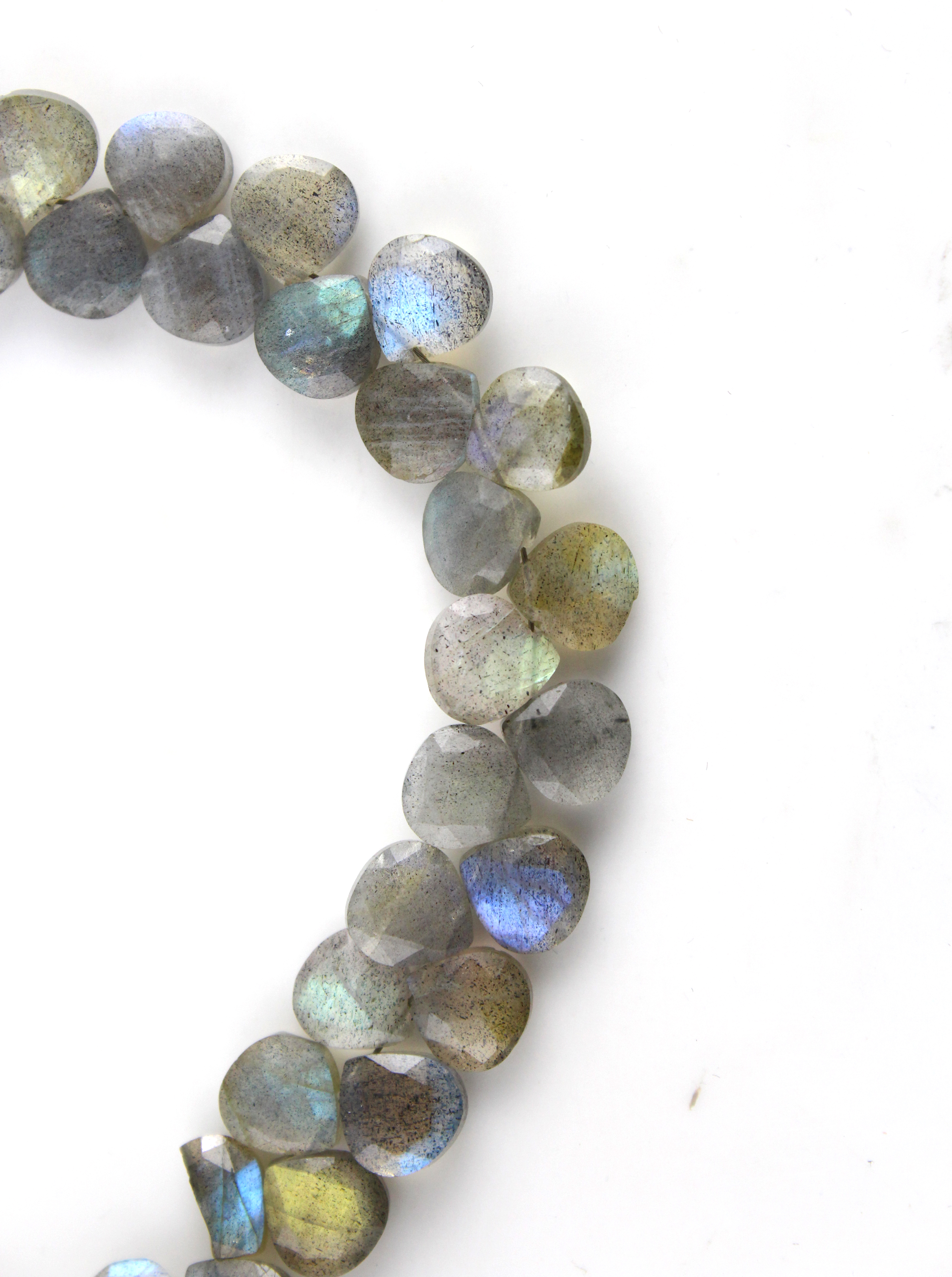 Labradorite Heart Beads - Faceted Bluish Fire, Grayish-blue | Elegant Design, Durable Material, Versatile Use