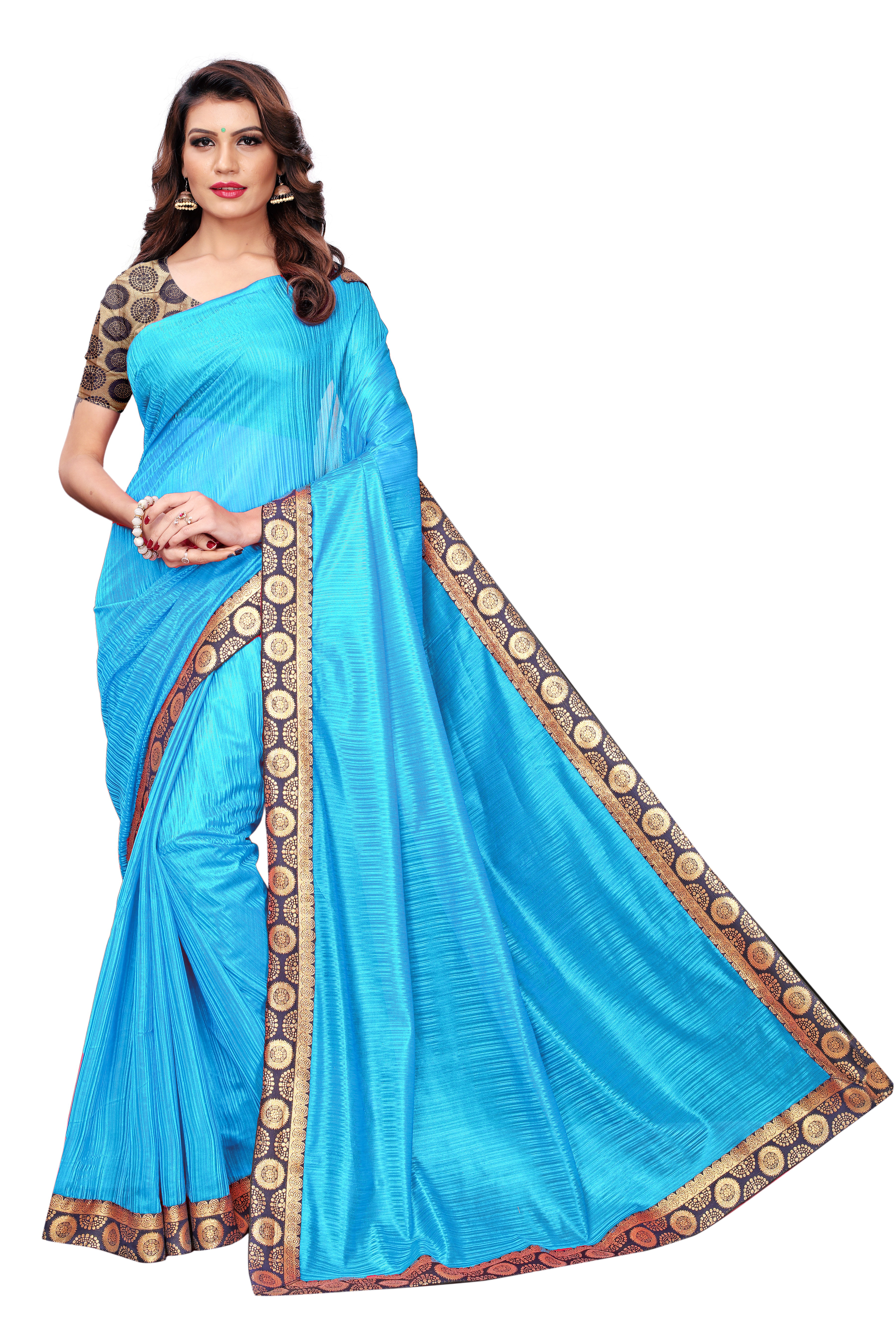 Lycra Saree - 5.5 Mtr Length With 0.8 Mtr Blouse Piece | Multicolor, Plain Pattern, Year-round Wear
