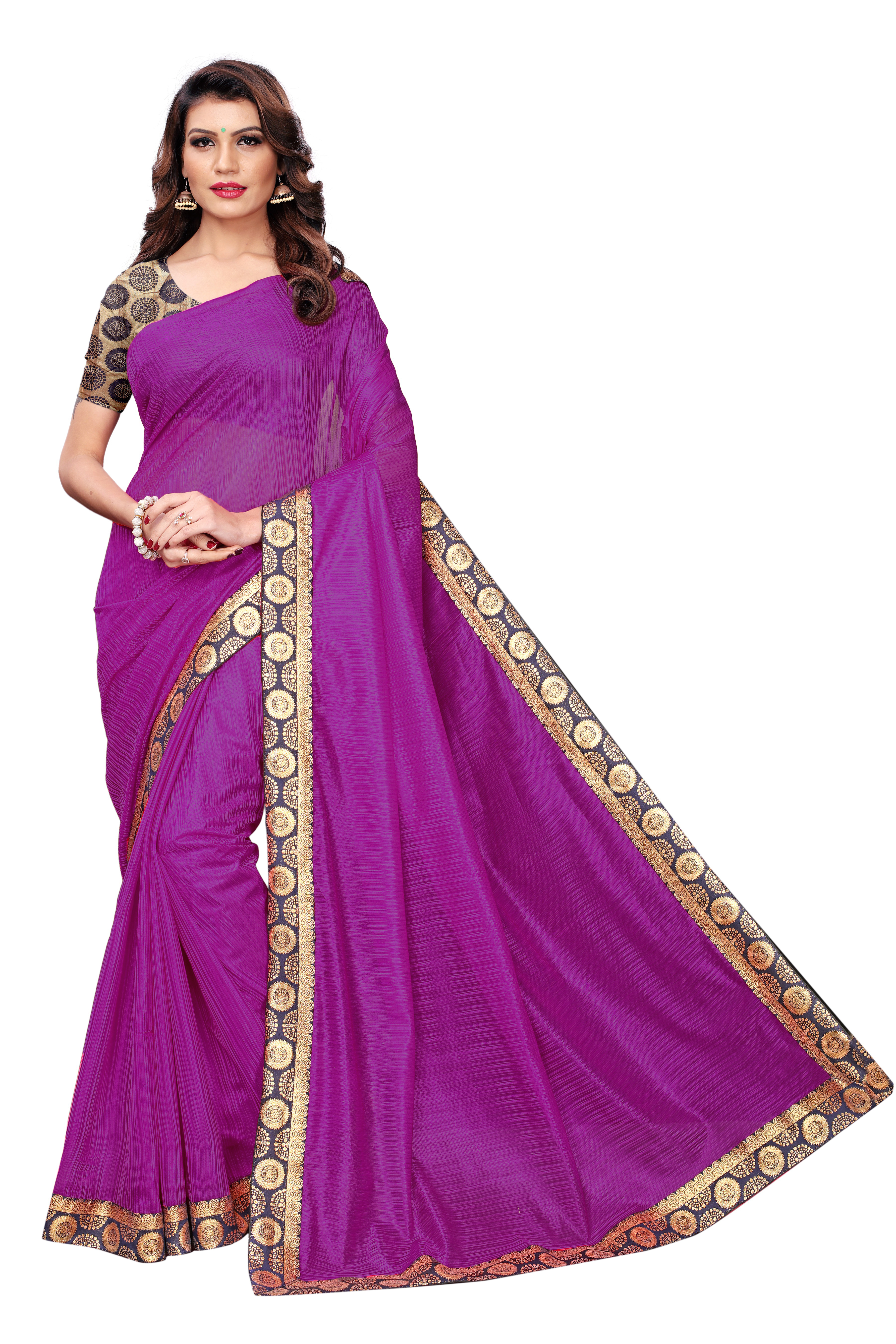Lycra Saree - 5.5 Mtr Length With 0.8 Mtr Blouse Piece | Multicolor, Plain Pattern, Year-round Wear
