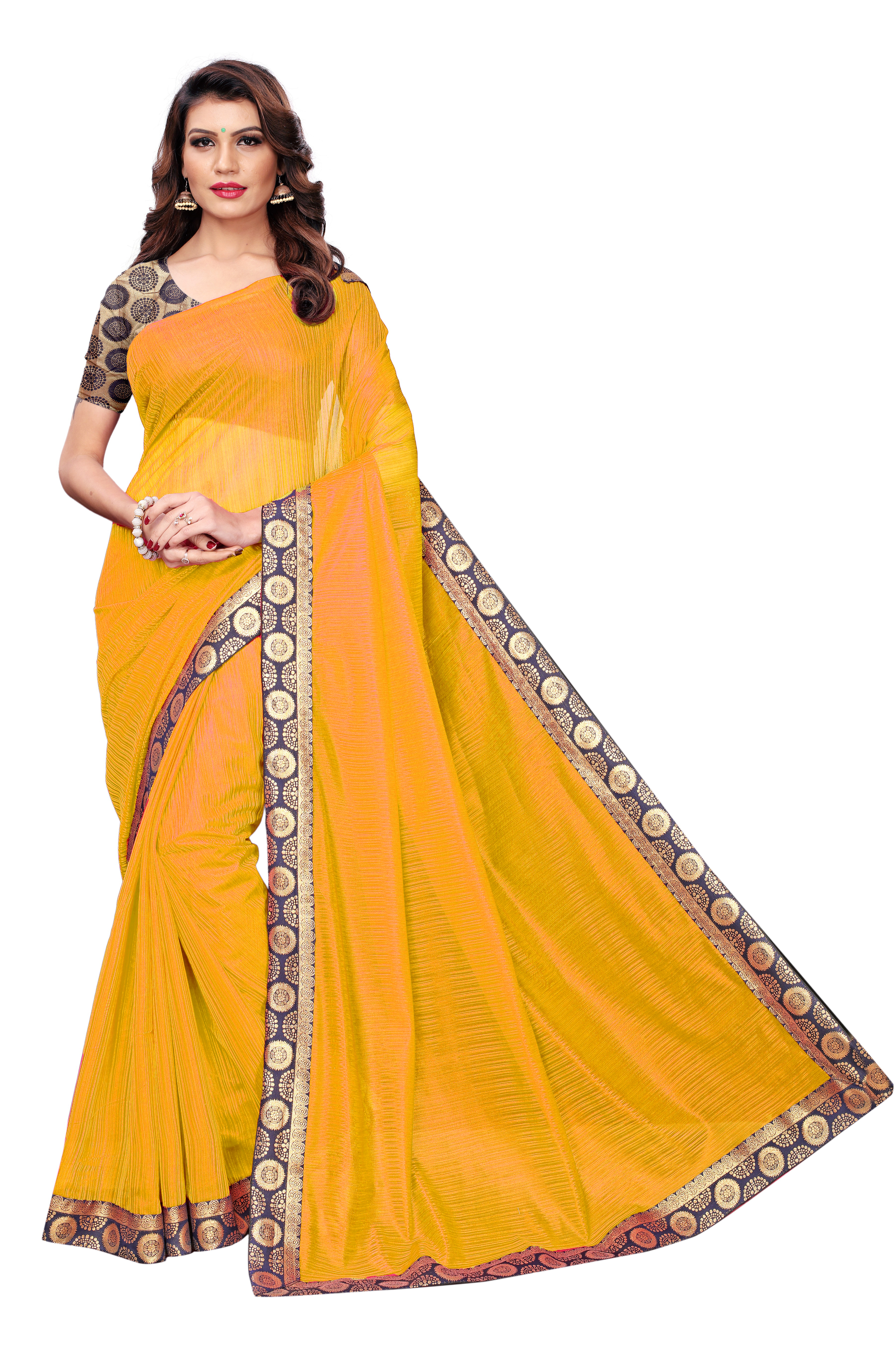 Lycra Saree - 5.5 Mtr Length With 0.8 Mtr Blouse Piece | Multicolor, Plain Pattern, Year-round Wear