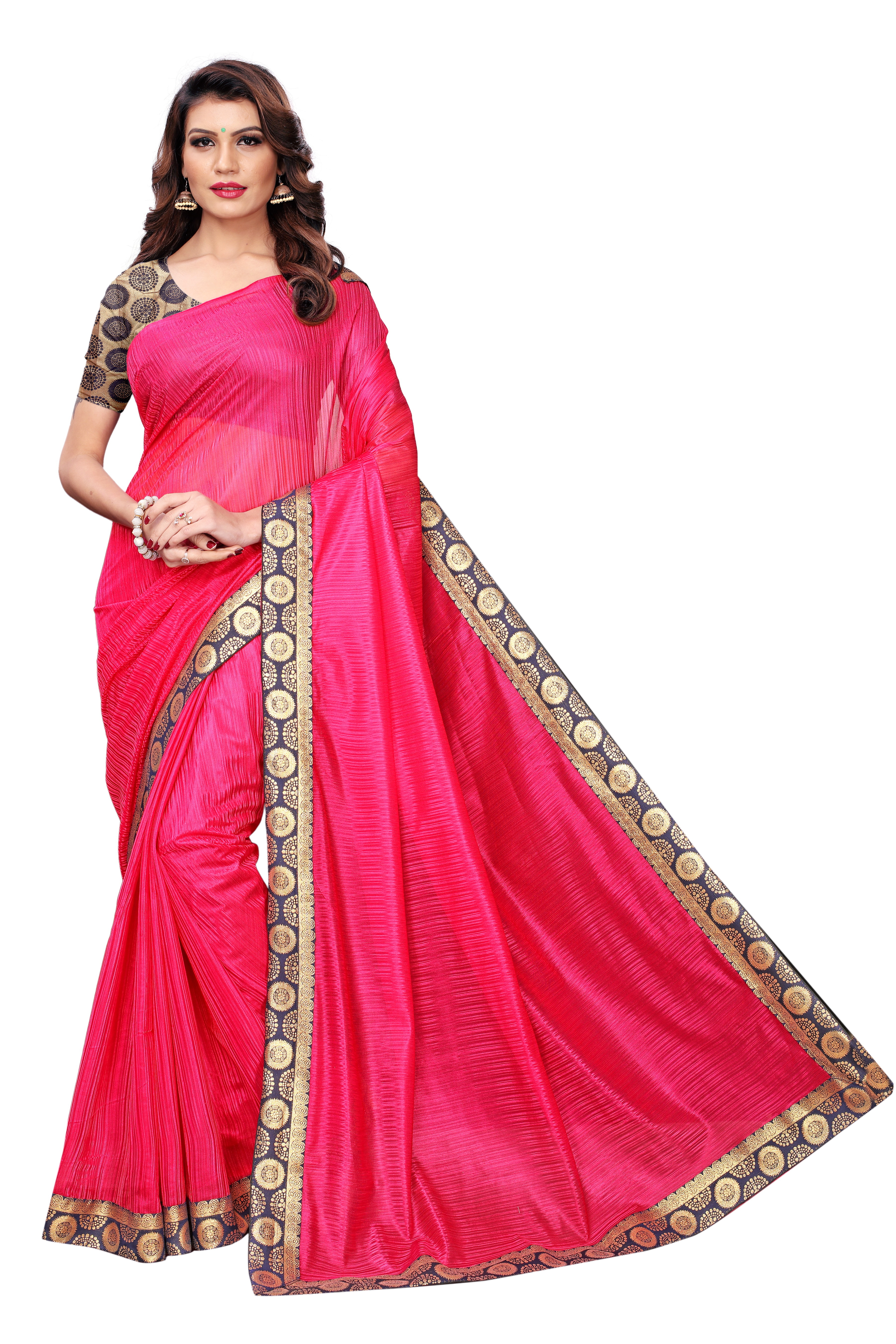 Lycra Saree - 5.5 Mtr Length With 0.8 Mtr Blouse Piece | Multicolor, Plain Pattern, Year-round Wear