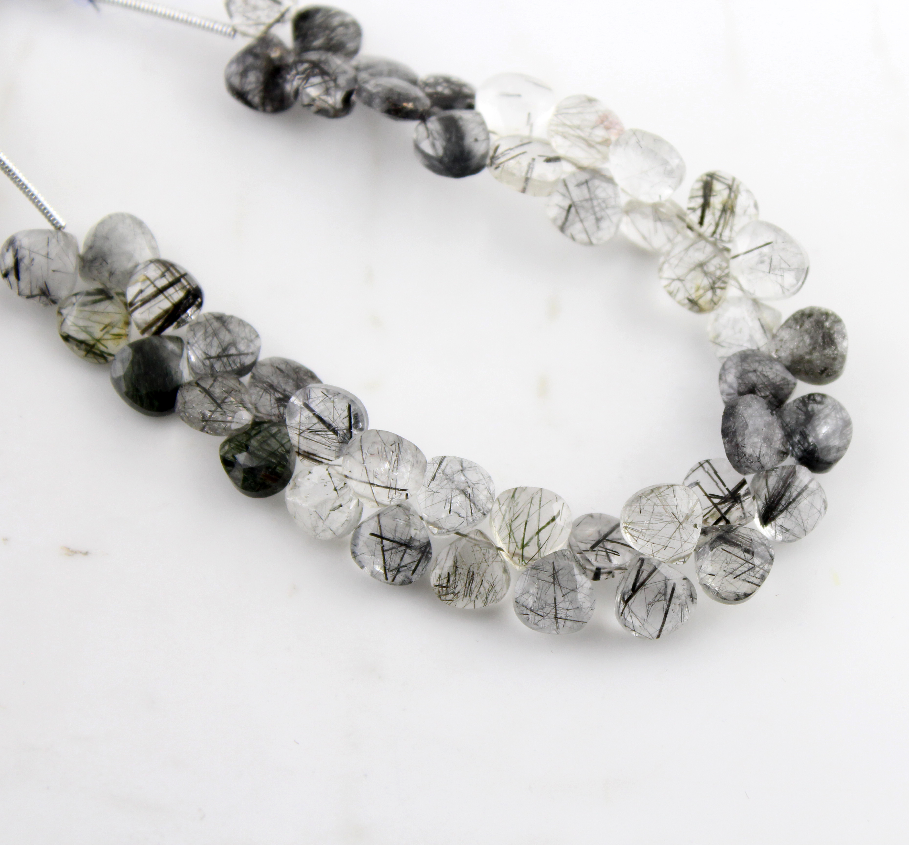 Black Rutile Quartz Heart Beads