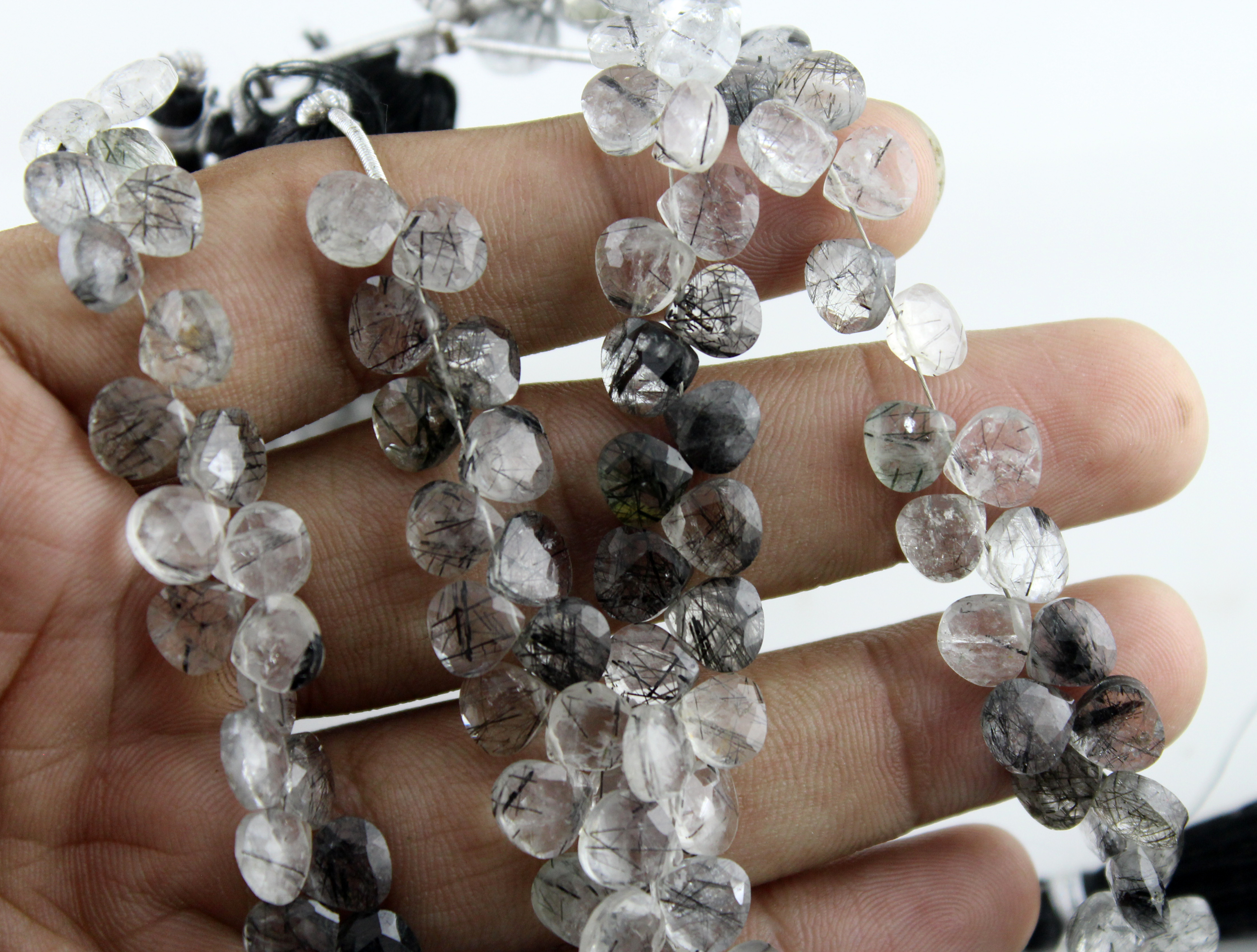 Black Rutile Quartz Heart Beads