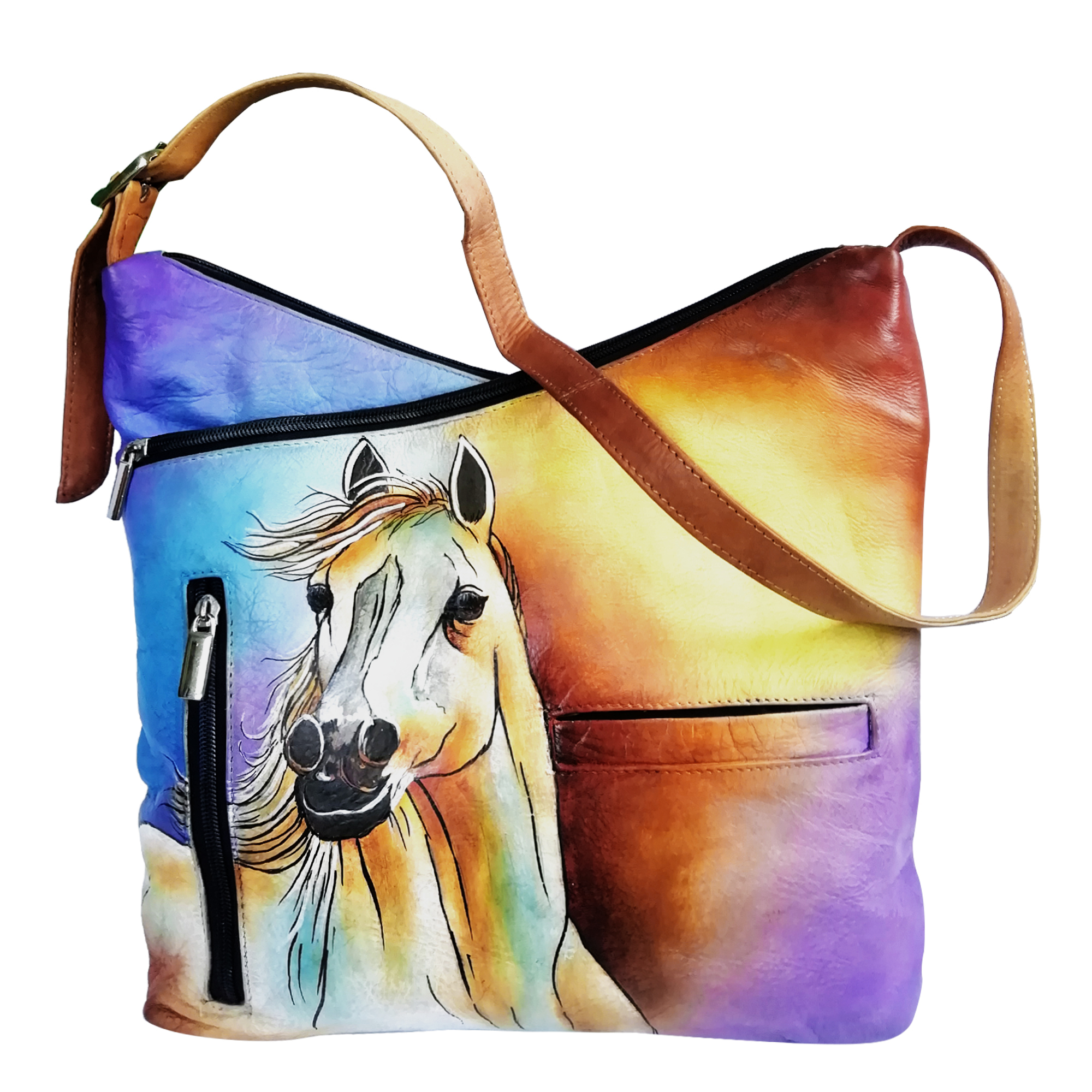 Printed Leather Hand Painted Shoulder Bag